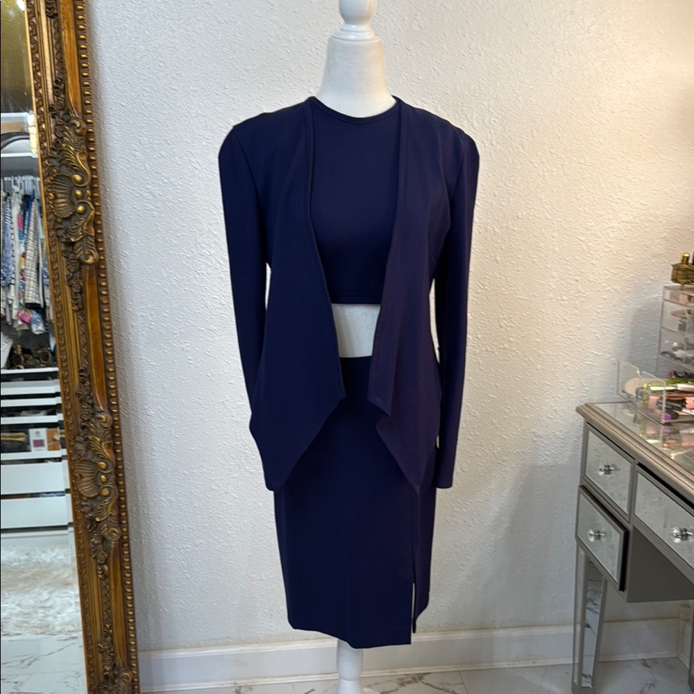 Elegant Navy Blue Women's 3piece Skirt Set